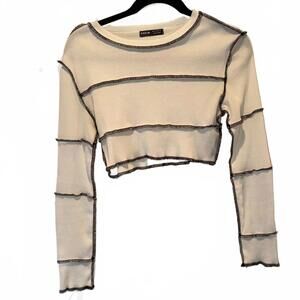 SHEIN White and Black Striped Crop Top